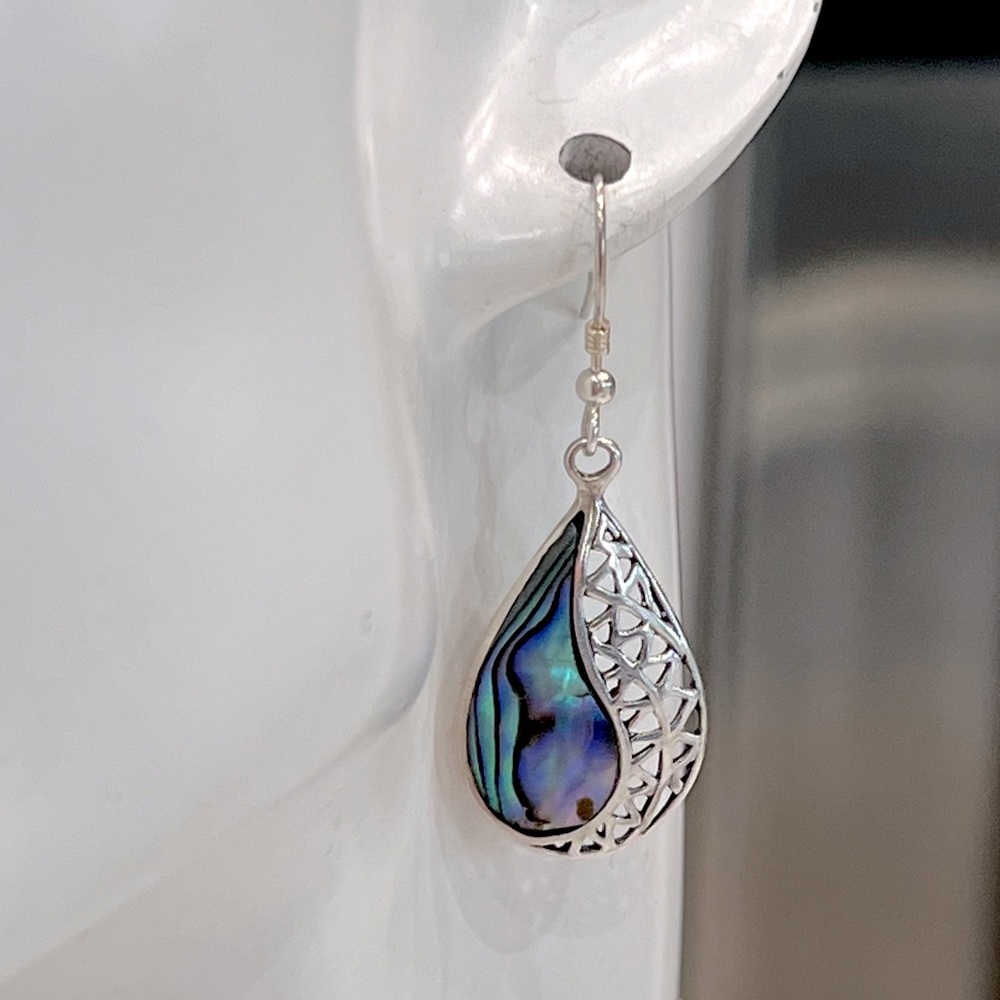 Abalone Shell Sterling Silver Dangle Earrings - Picture 7 of 11